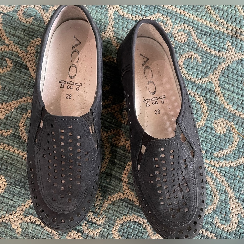 Dark blue leather loafers